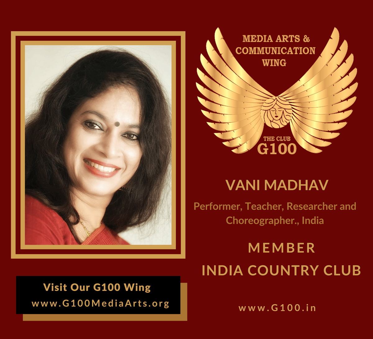 Vani Madhav is a member of the India Country Club at G100 Media Arts & Communication Vani Madhav is a member of the India Country Club at G100 Media Arts & Communication