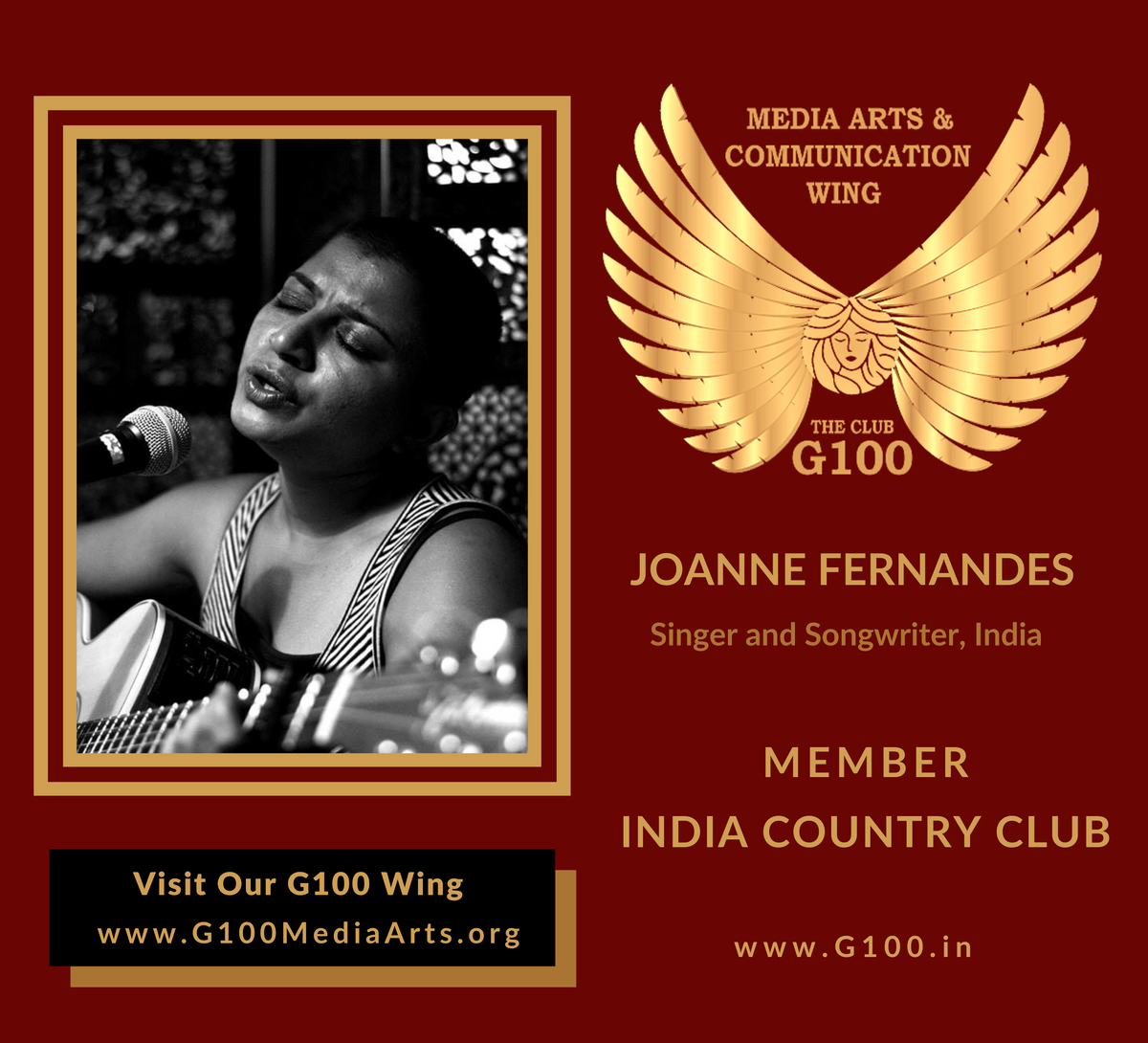Joanne Fernandes is a member of the India Country Club at G100 Media Arts & Communication Joanne Fernandes is a member of the India Country Club at G100 Media Arts & Communication
