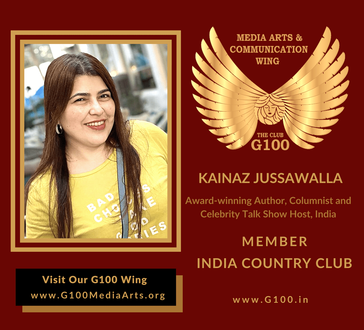 Kainaz Jussawalla is a member of the India Country Club at G100 Media Arts & Communication Kainaz Jussawalla is a member of the India Country Club at G100 Media Arts & Communication