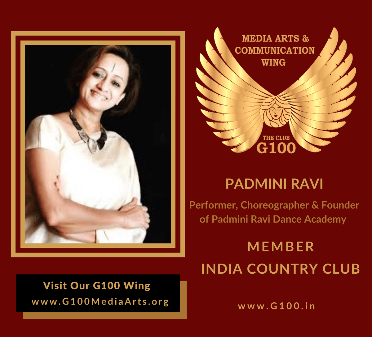 Padmini Ravi is a member of the India Country Club at G100 Media Arts & Communication Padmini Ravi is a member of the India Country Club at G100 Media Arts & Communication