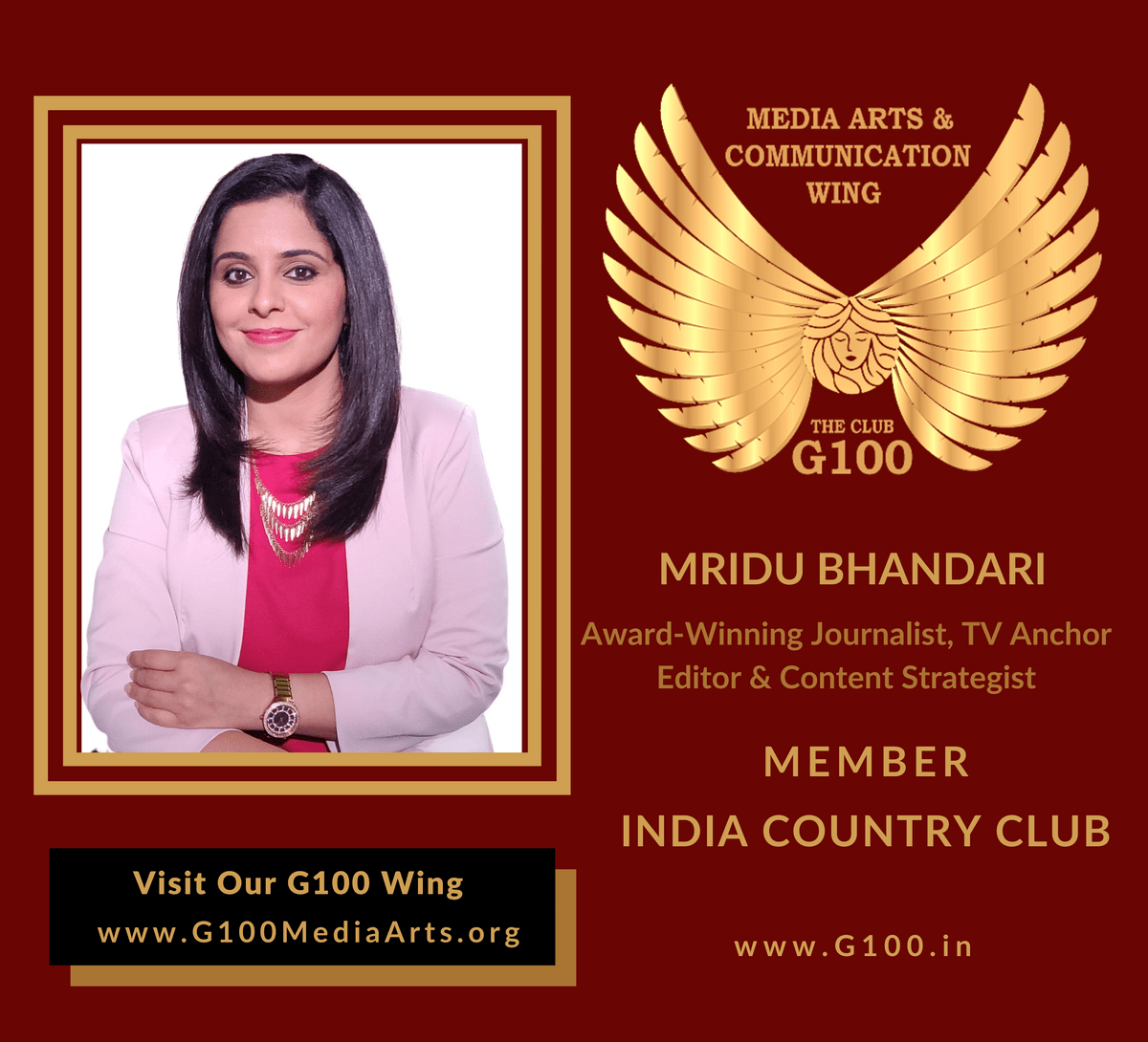 Mridu Bhandari is a member of the India Country Club at G100 Media Arts & Communication Mridu Bhandari is a member of the India Country Club at G100 Media Arts & Communication