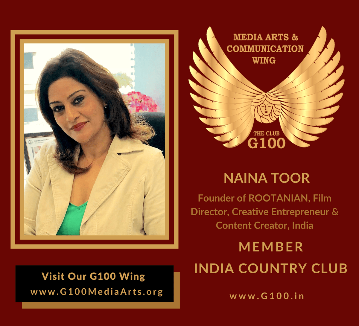 Naina Toor is a member of the India Country Club at G100 Media Arts & Communication Naina Toor is a member of the India Country Club at G100 Media Arts & Communication