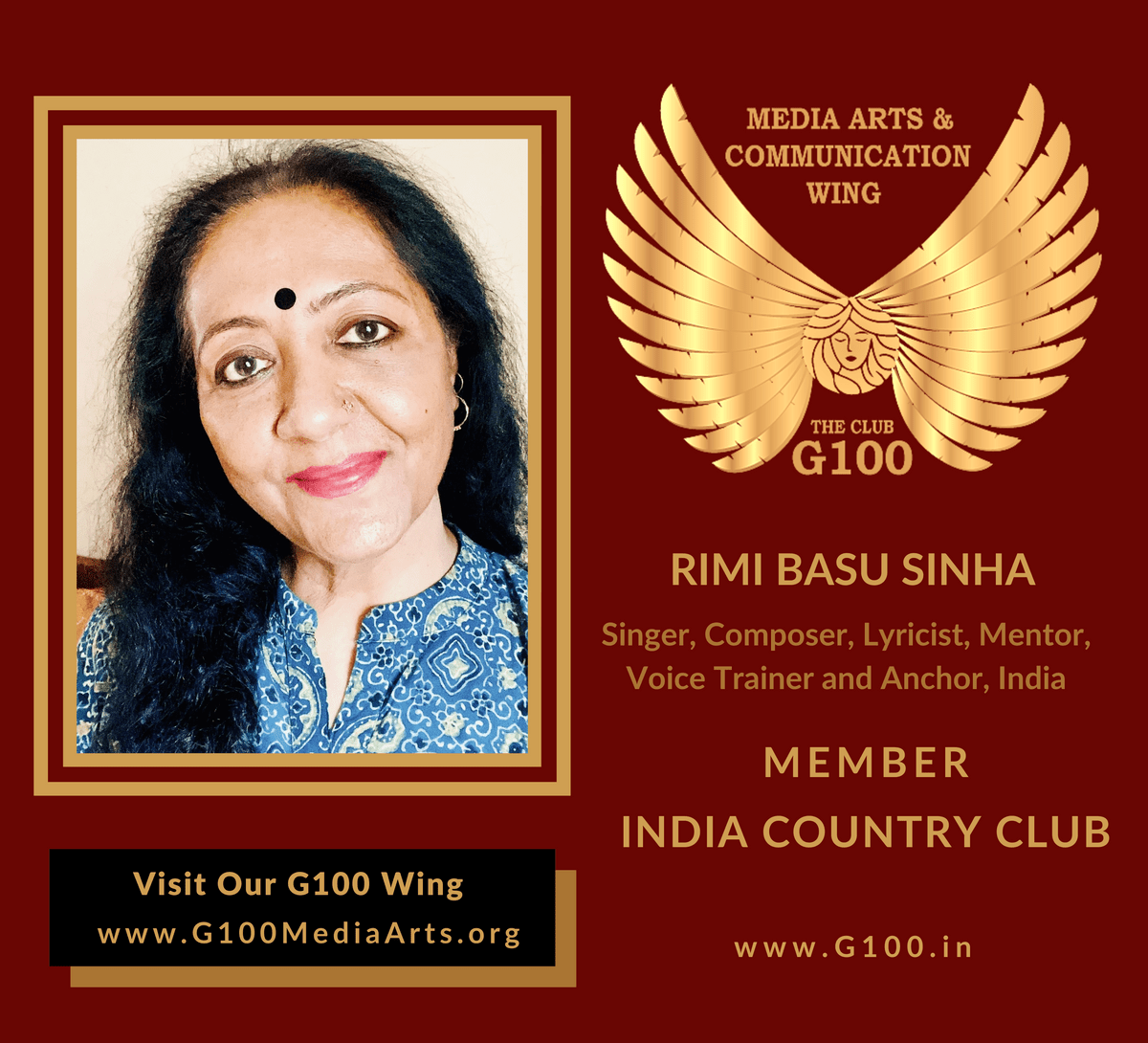 Rimi Basu Sinha is a member of the India Country Club at G100 Media Arts & Communication Rimi Basu Sinha is a member of the India Country Club at G100 Media Arts & Communication