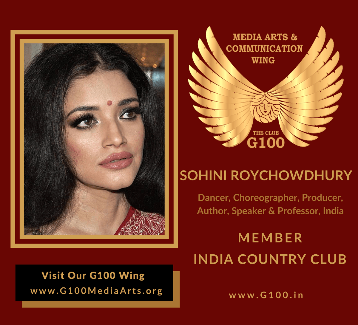 Sohini Roychowdhury is a member of the India Country Club at G100 Media Arts & Communication Sohini Roychowdhury is a member of the India Country Club at G100 Media Arts & Communication