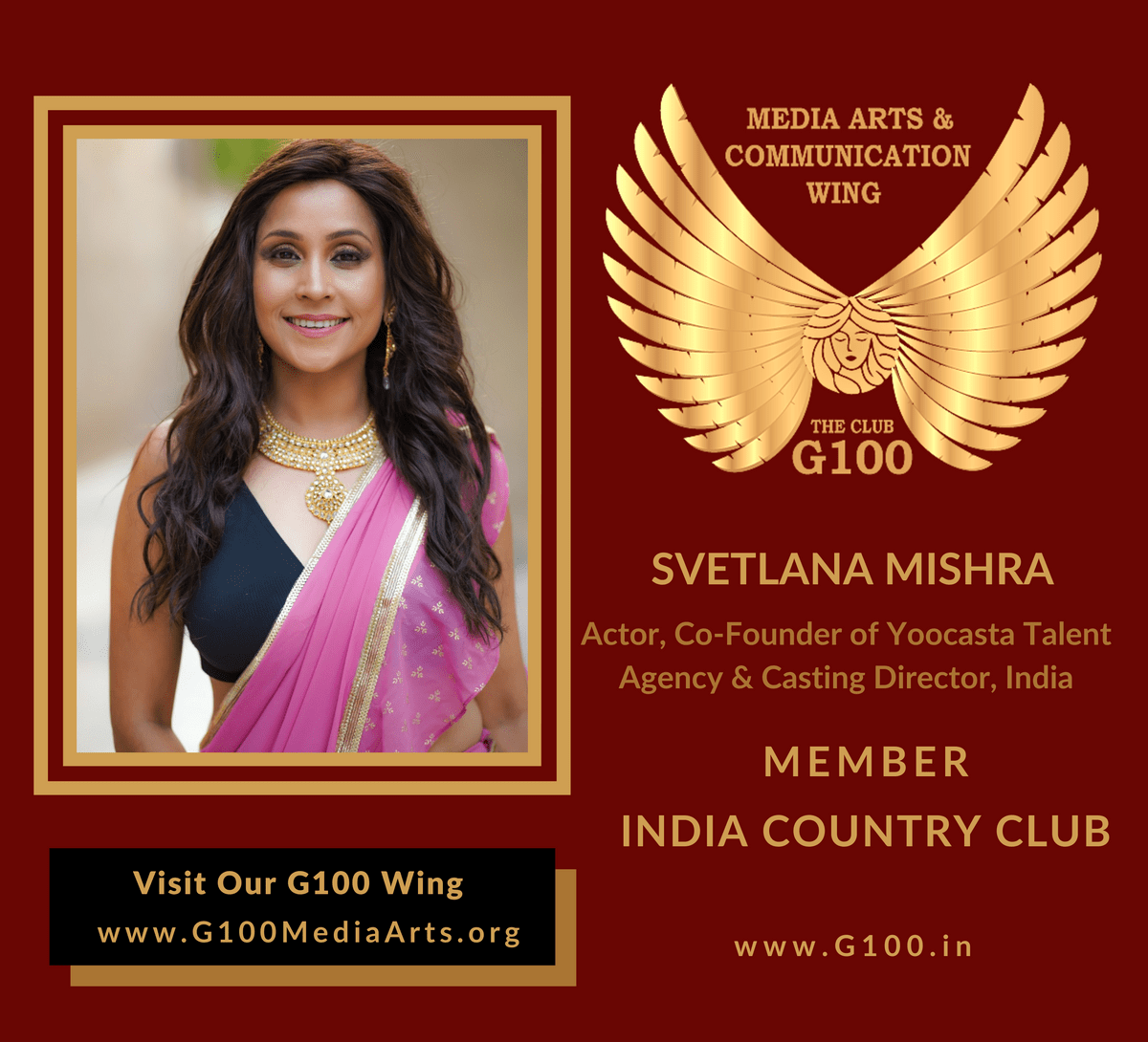 Svetlana Mishra is a member of the India Country Club at G100 Media Arts & Communication Svetlana Mishra is a member of the India Country Club at G100 Media Arts & Communication