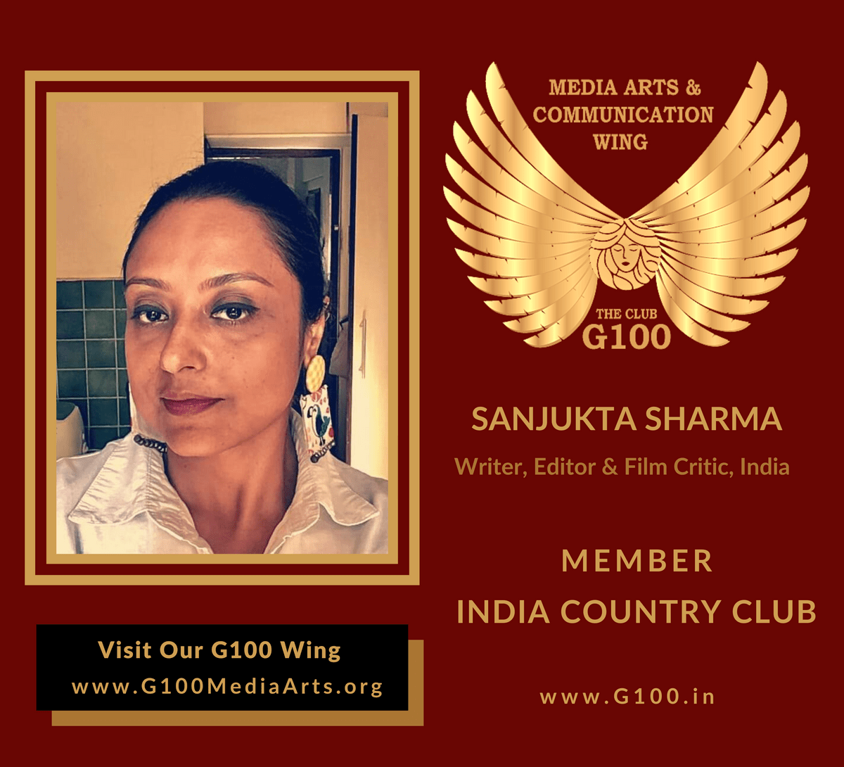 Sanjukta Sharma is a member of the India Country Club at G100 Media Arts & Communication Sanjukta Sharma is a member of the India Country Club at G100 Media Arts & Communication