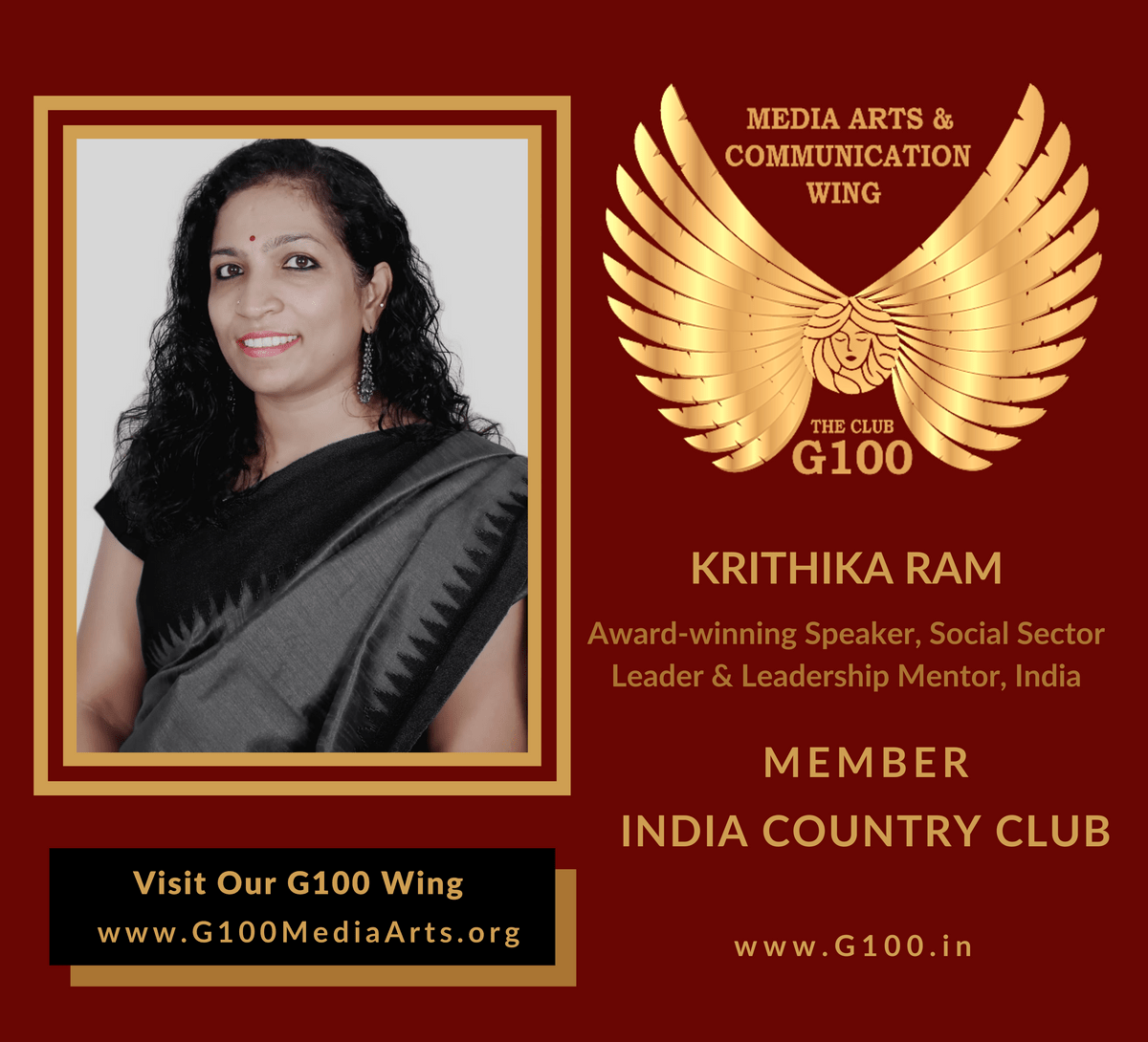 Krithika Ram is a member of the India Country Club at G100 Media Arts & Communication Krithika Ram is a member of the India Country Club at G100 Media Arts & Communication