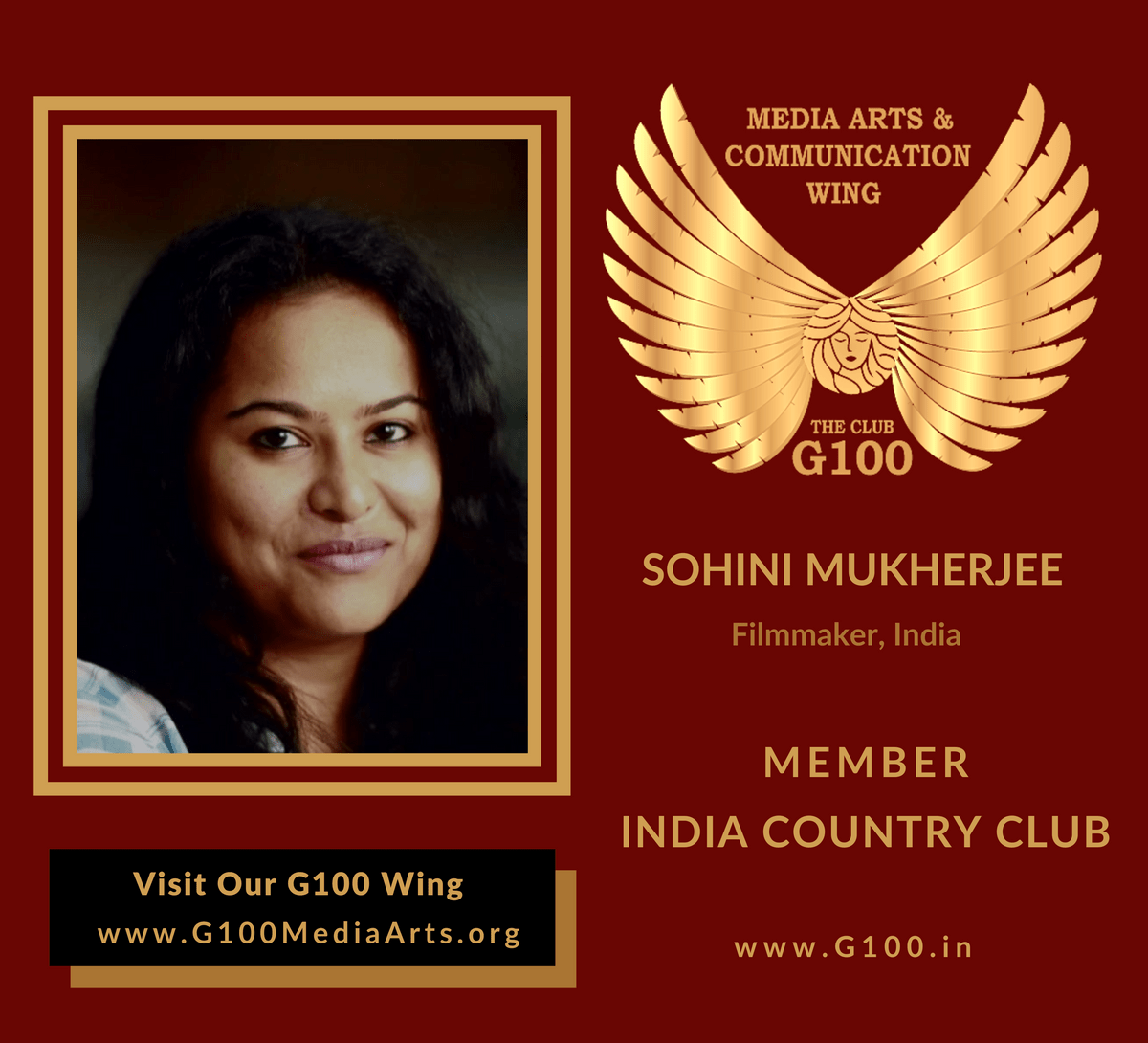 Sohini Mukherjee is a member of the India Country Club at G100 Media Arts & Communication Sohini Mukherjee is a member of the India Country Club at G100 Media Arts & Communication