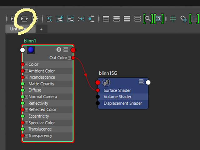 Hypershade Work Areaにある三角が二つ並んでいるボタン Hypershade Work Areaにある三角が二つ並んでいるボタン
