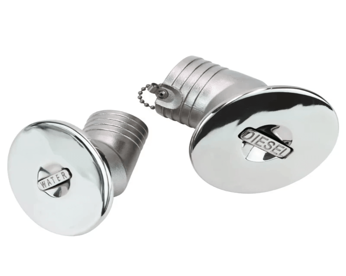 Marine fuel filler neck and cap Marine fuel filler neck and cap
