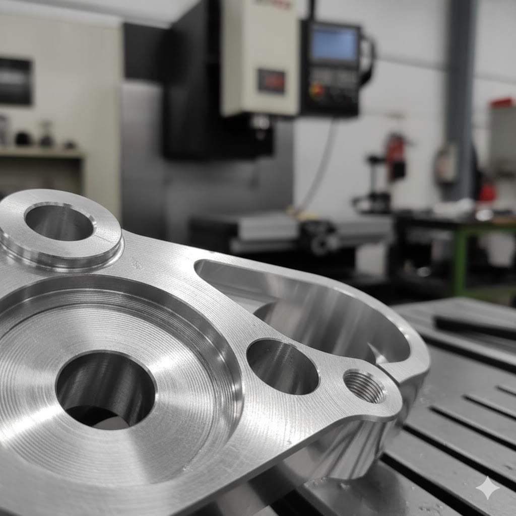 close-up view of CNC machined aluminum part with visible tool marks and precision surface finish close-up view of CNC machined aluminum part with visible tool marks and precision surface finish