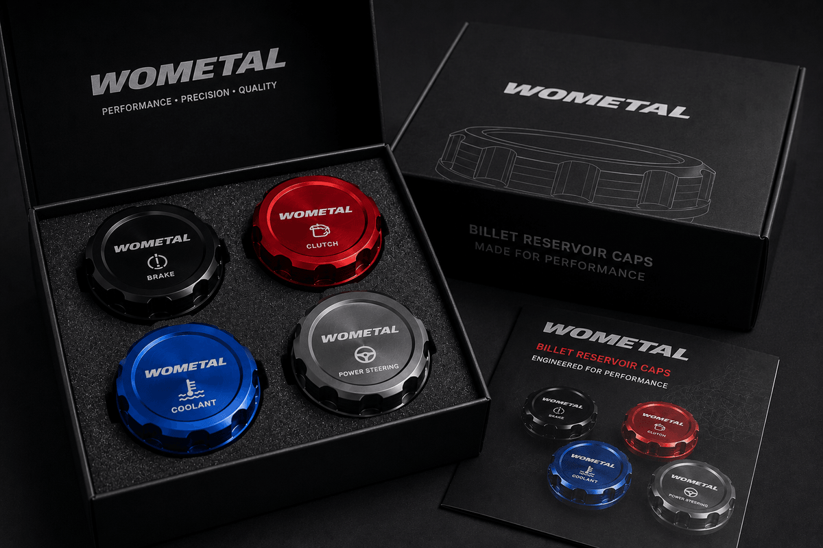 Premium retail packaging for billet aluminum reservoir caps with custom branding foam insert protection and private label development options Premium retail packaging for billet aluminum reservoir caps with custom branding foam insert protection and private label development options