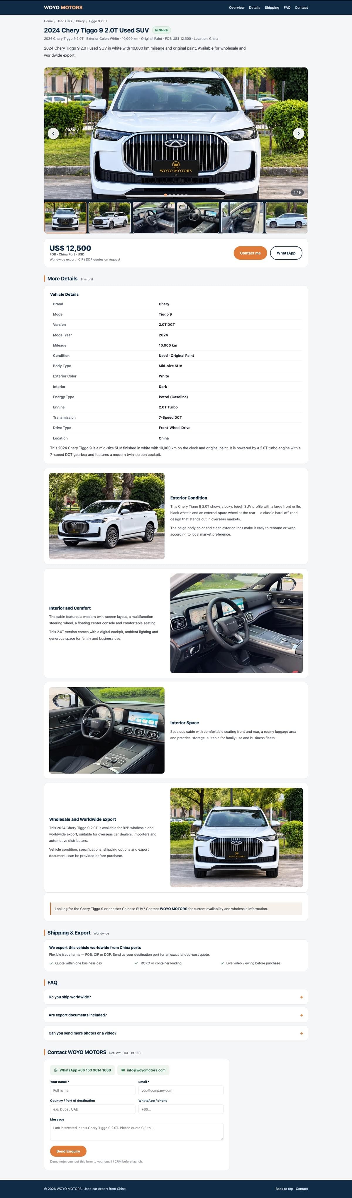 2024 Chery Tiggo 9 2.0T Used SUV for Export