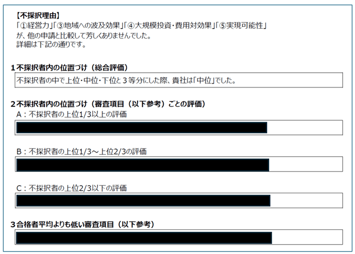 大規模成長投資補助金 不採択理由通知書の実例 大規模成長投資補助金 不採択理由通知書の実例