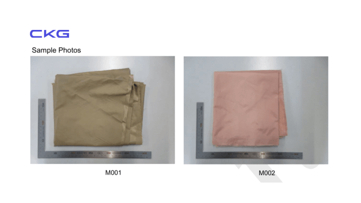 Samples of Fabric: M001 and M002. Samples of Fabric: M001 and M002.