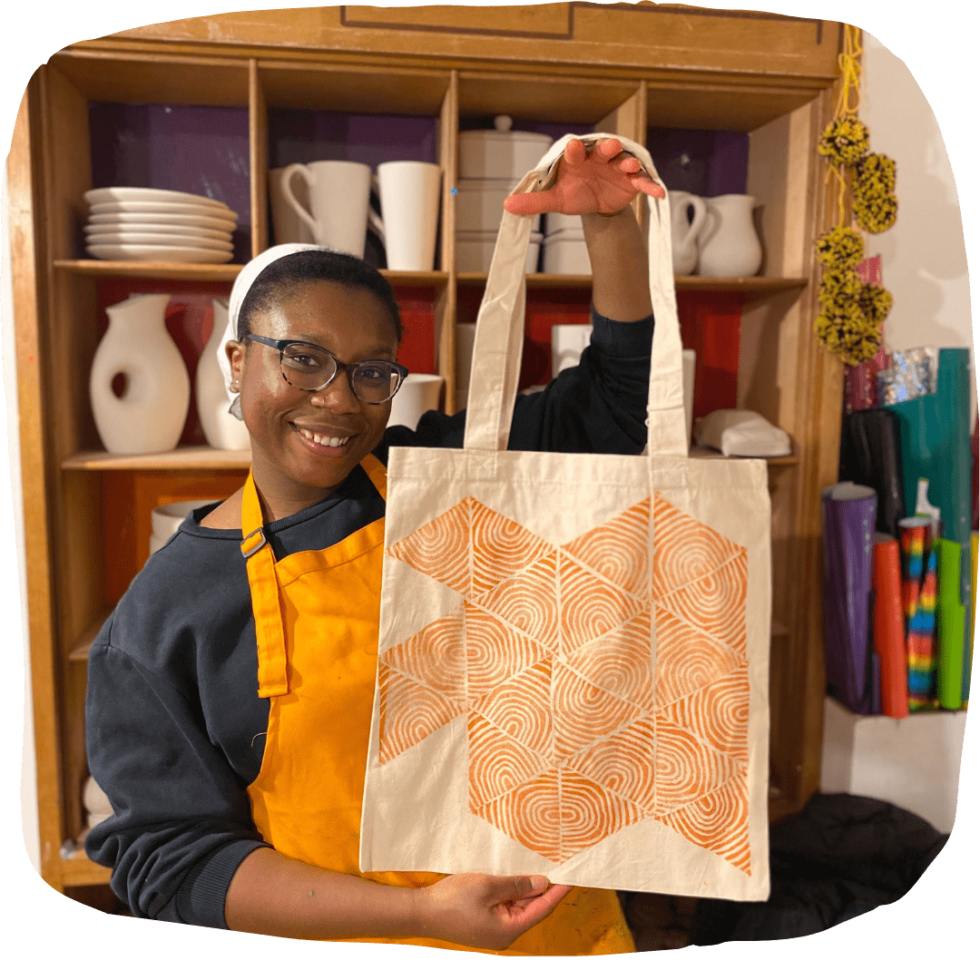Fun lino printing tote bag creative class london Fun lino printing tote bag creative class london