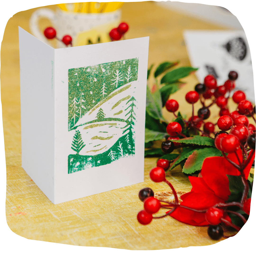 Creative team building Christmas cards lino printing ideas London  Creative team building Christmas cards lino printing ideas London