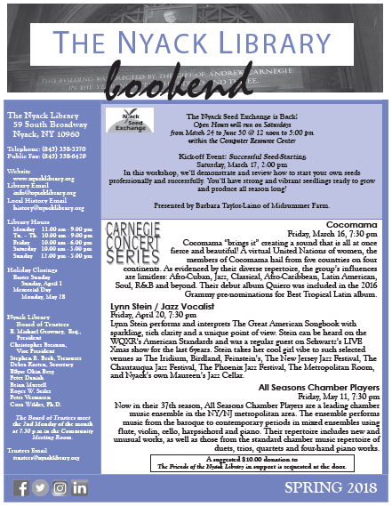 The Nyack Library Quarterly Bookend, Spring 2018 The Nyack Library Quarterly Bookend, Spring 2018