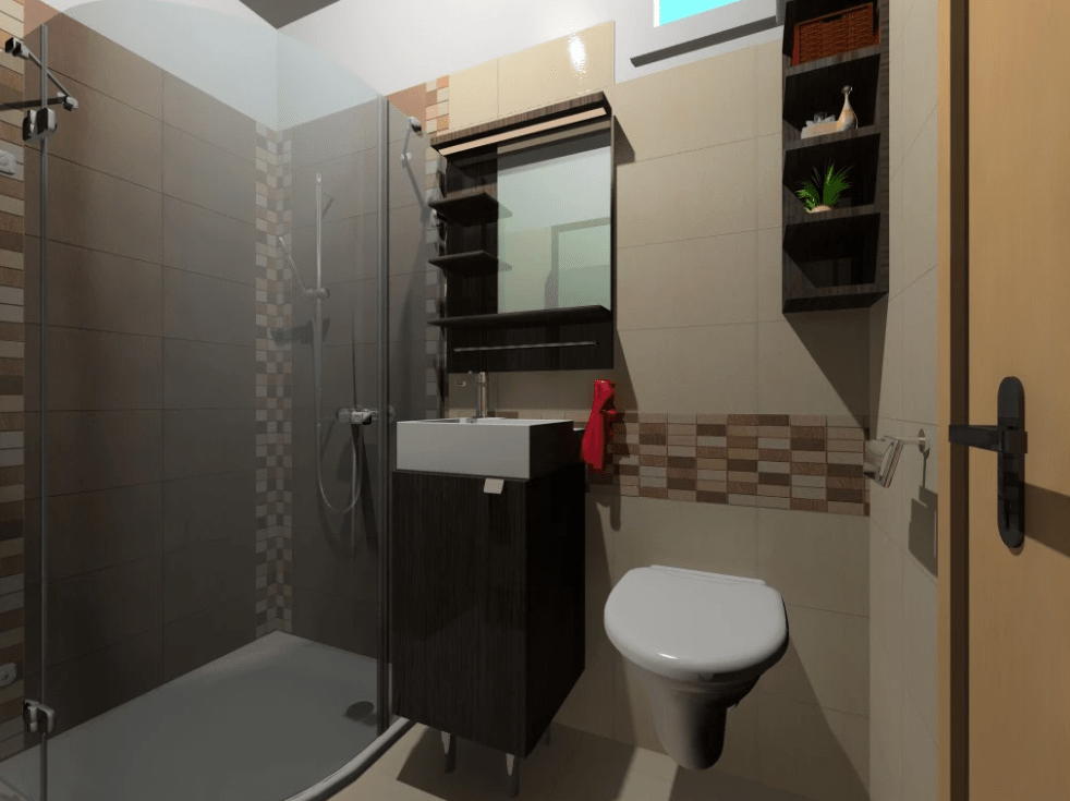 Illusztráció - Egy garzonlakás fürdőszobájának 3D látványterve Illusztráció - Egy garzonlakás fürdőszobájának 3D látványterve