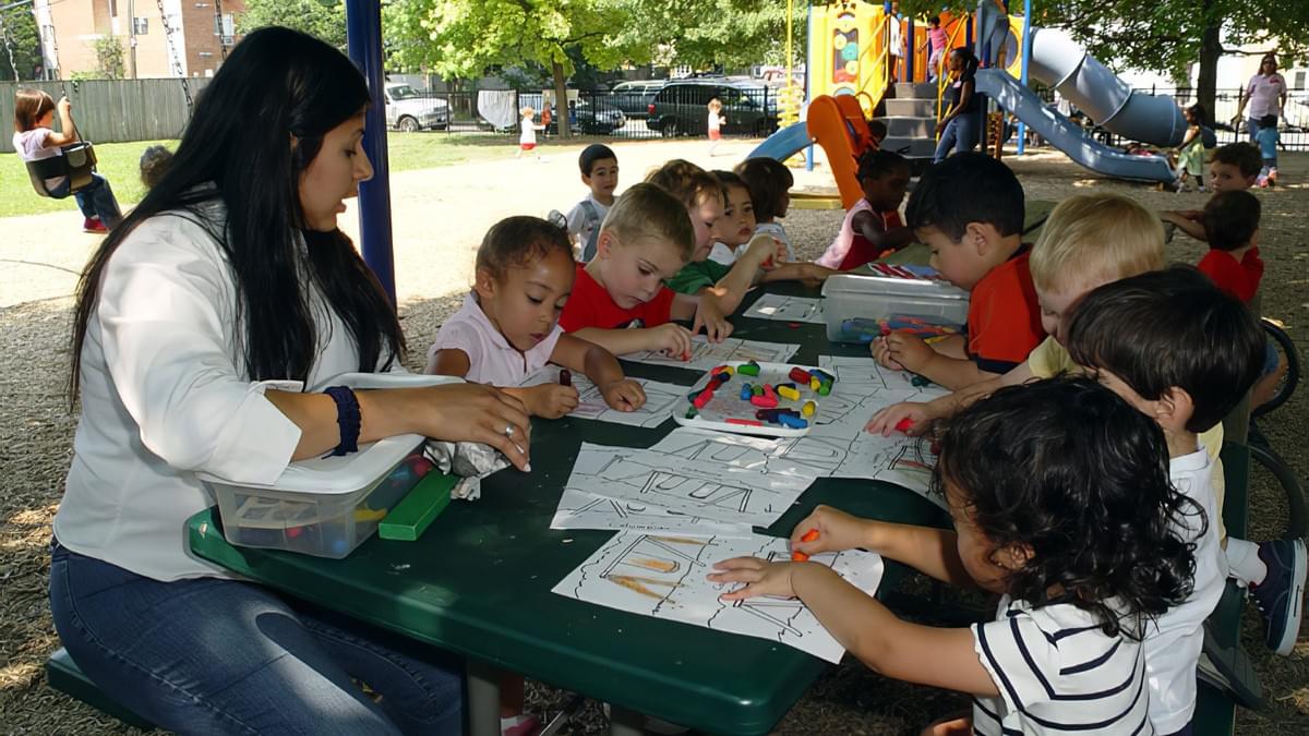 Preschool children practicing outside at Ballston Children’s Center daycare in Arlington, VA Preschool children practicing outside at Ballston Children’s Center daycare in Arlington, VA