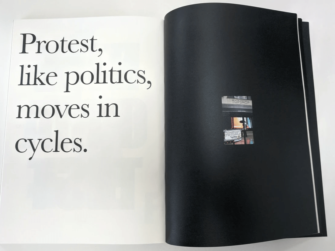 Black text on white page. Protest, like politics, moves in cycles. Black text on white page. Protest, like politics, moves in cycles.