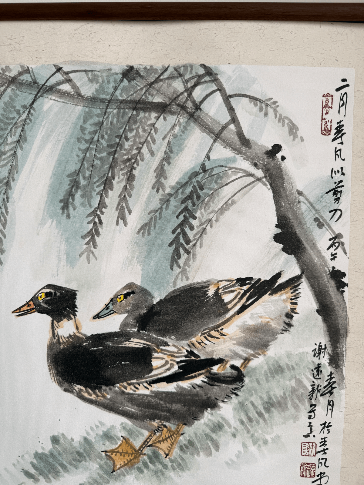 《柳岸双栖》画家谢远新教授原创手绘国画作品