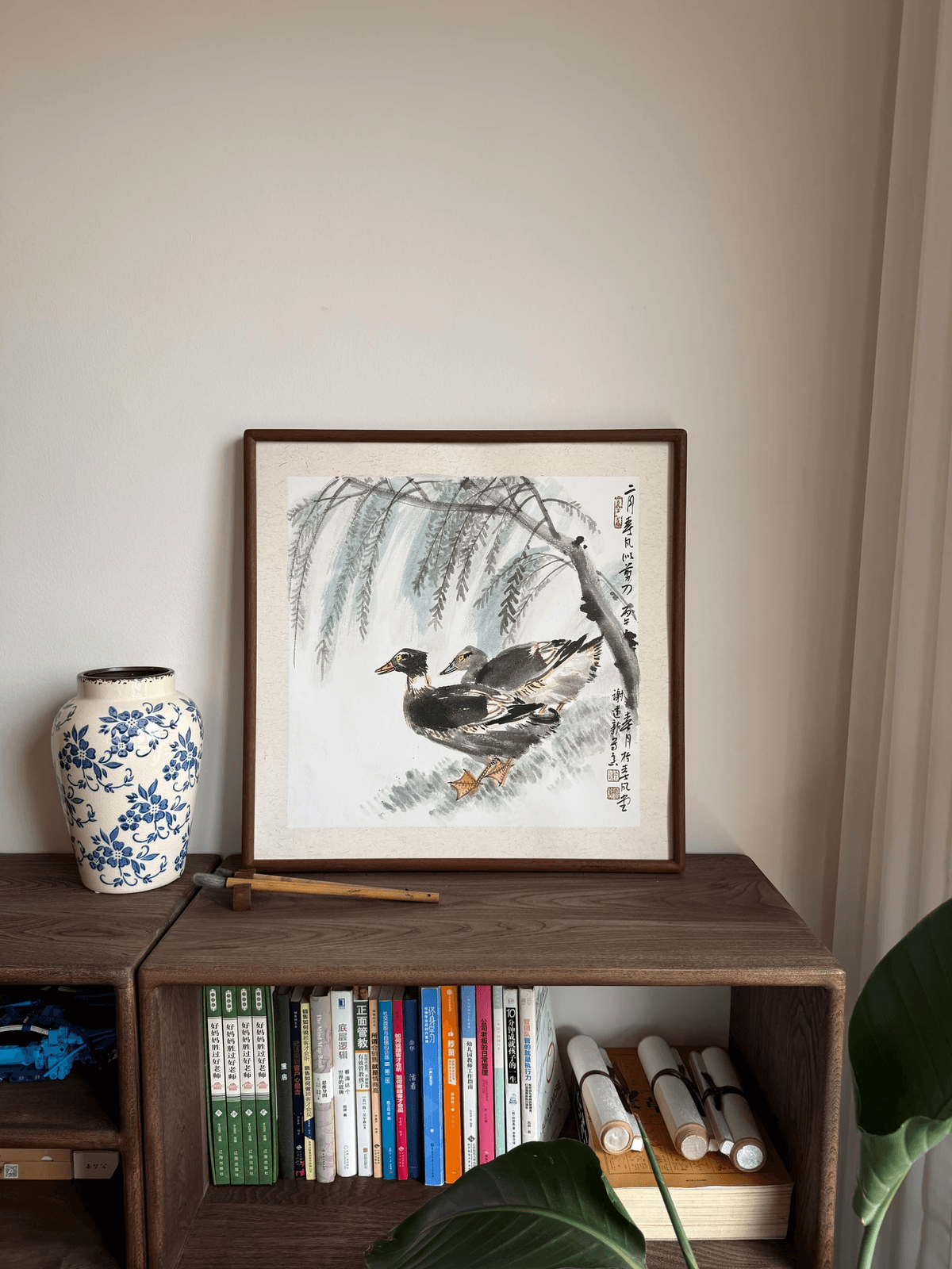 《柳岸双栖》画家谢远新教授原创手绘国画作品