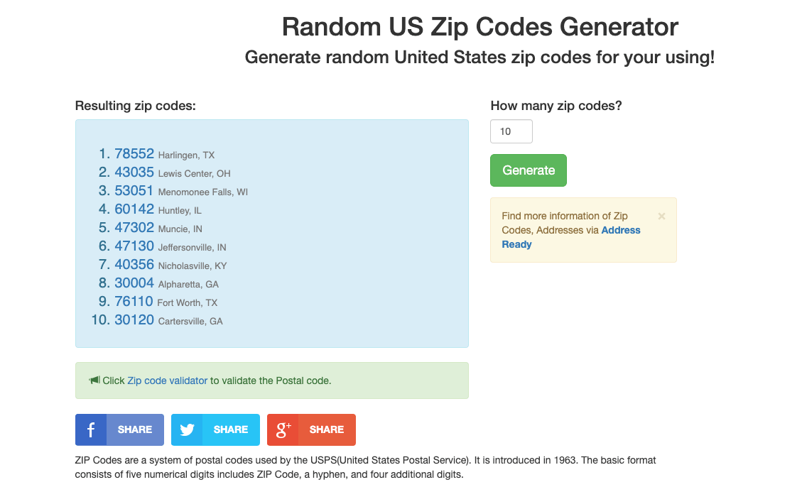 Zip Codes Generator Zip Codes Generator