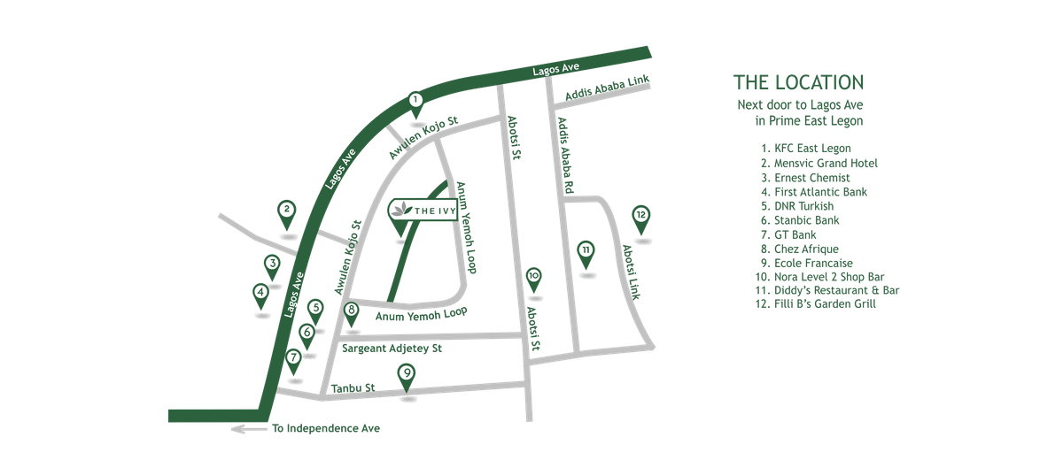 This picture shows the location map of the Ivy real estate project in East Legon in Accra. This picture shows the location map of the Ivy real estate project in East Legon in Accra.