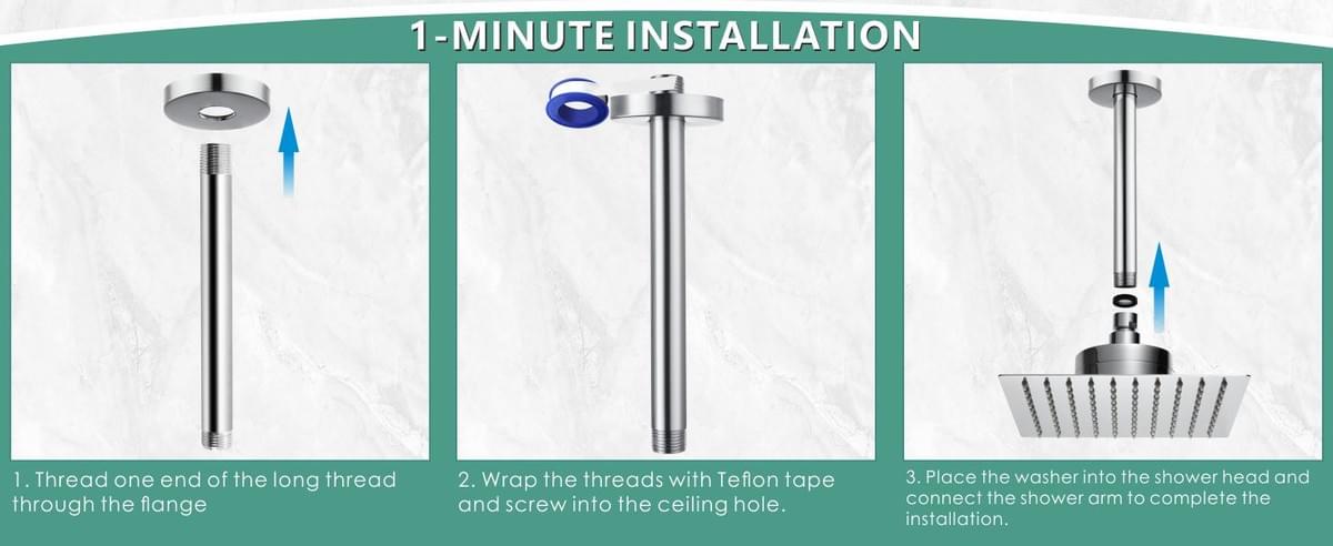 Shower Arm with Flange, Replacement of Ceiling Mounted Straight Arm