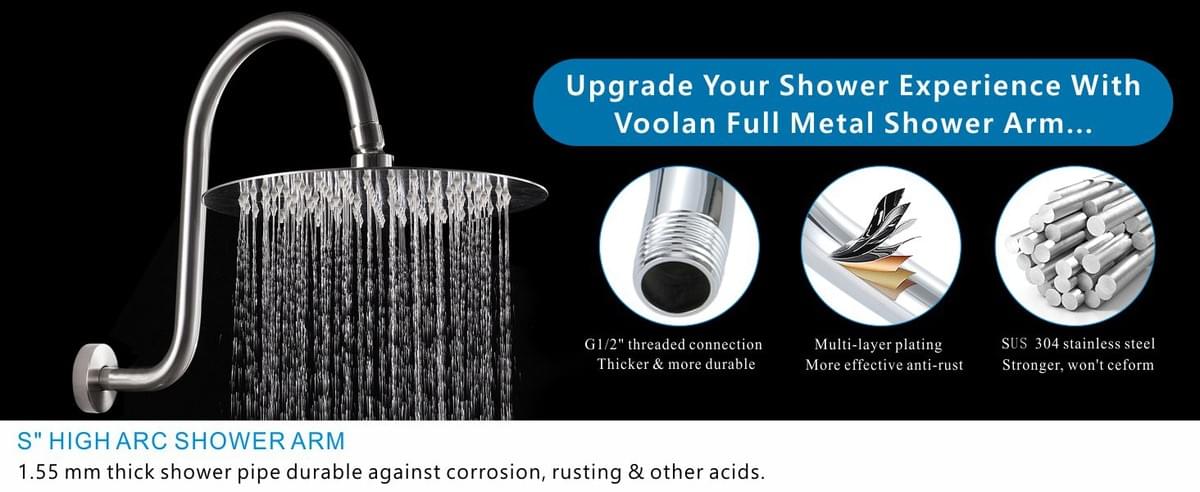 12 Inch Shower Head Extension Arm with Flange