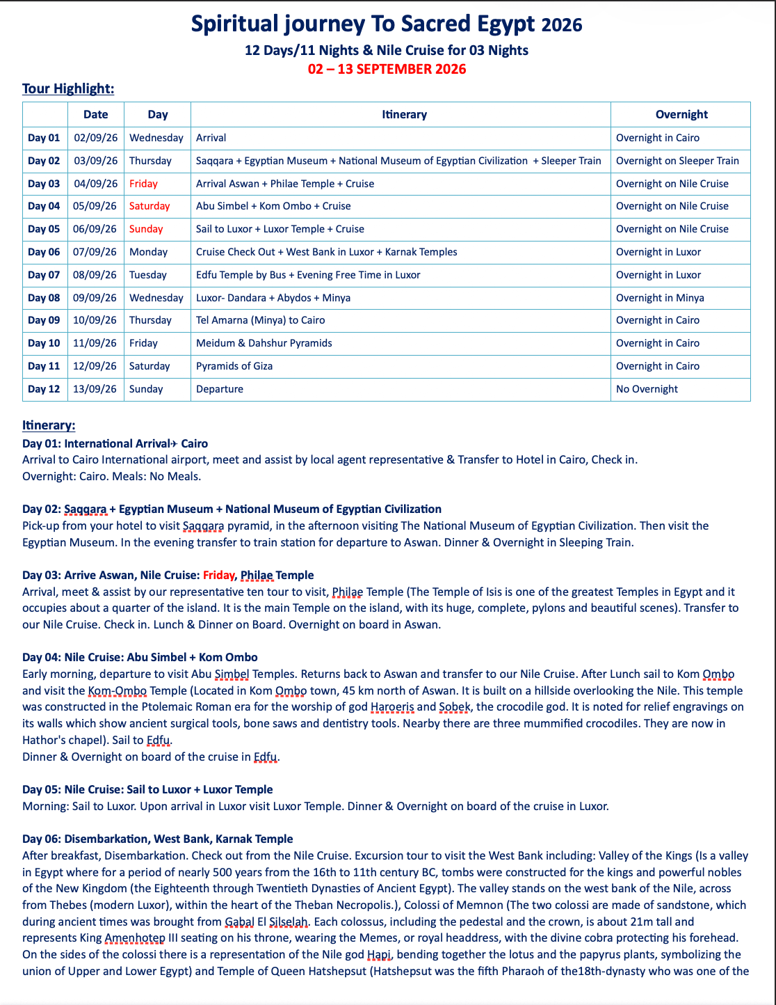 Voyage spirituel vers l'Égypte sacrée 2026