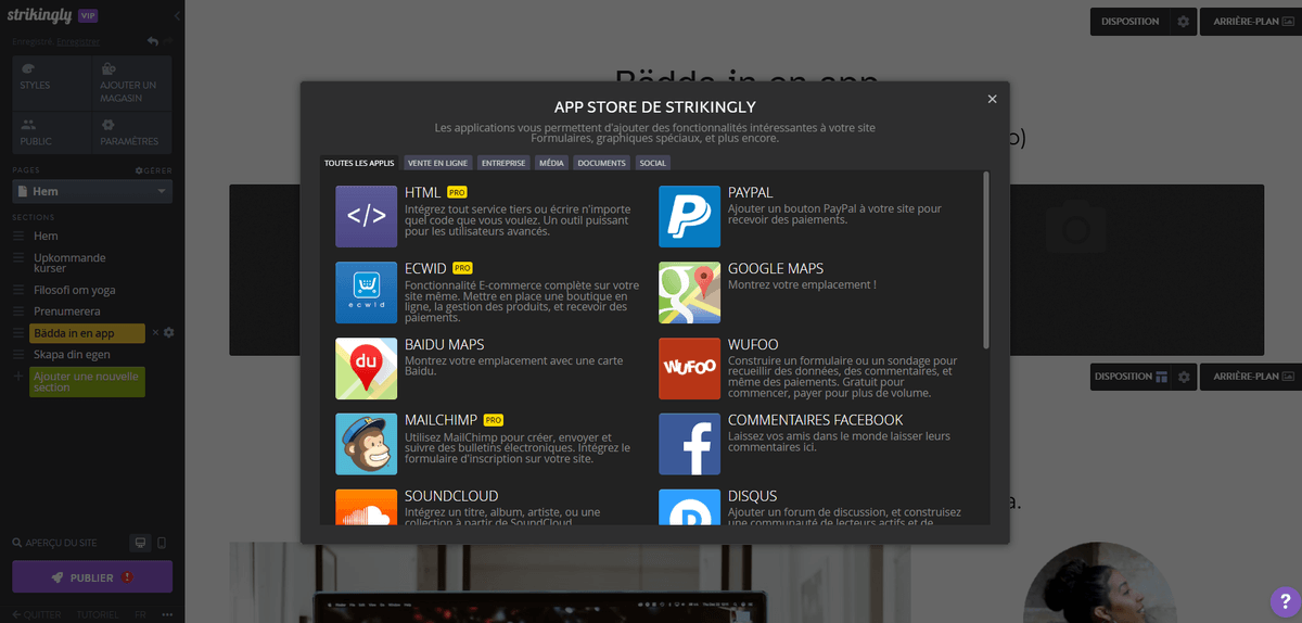 Ajouter des fonctionnalités avec les Apps Strikingly Ajouter des fonctionnalités avec les Apps Strikingly