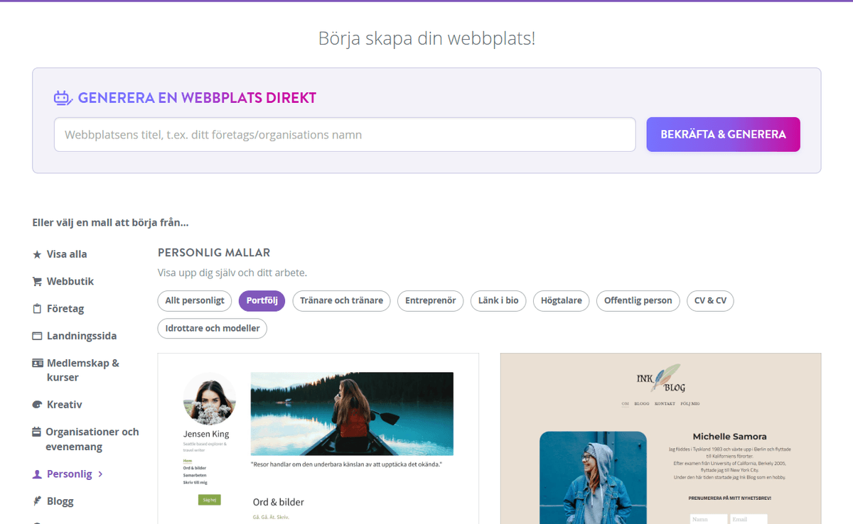 Skapa en ny webbplats Skapa en ny webbplats