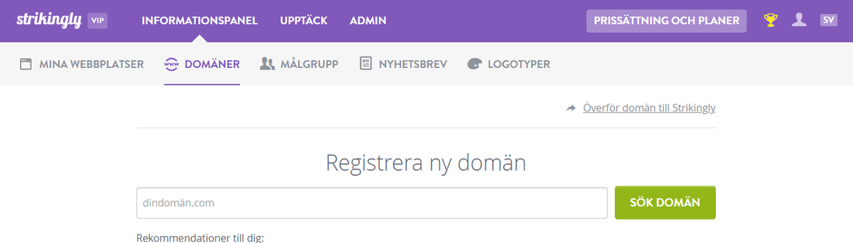 Välj ett domännamn med Strikingly Välj ett domännamn med Strikingly