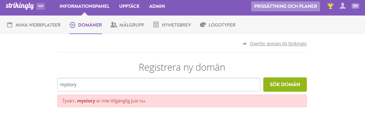 Välj ett domännamn med Strikingly Välj ett domännamn med Strikingly