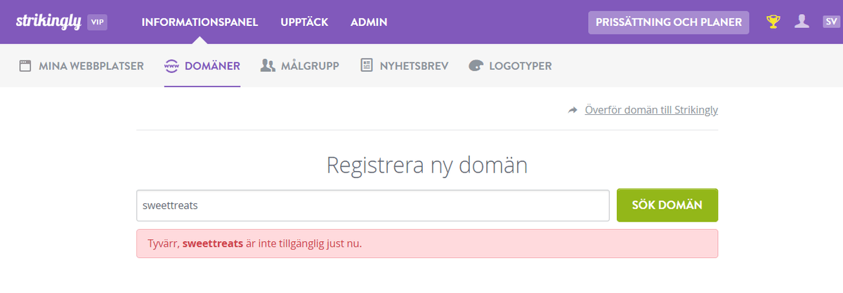 Välj ett domännamn med Strikingly Välj ett domännamn med Strikingly