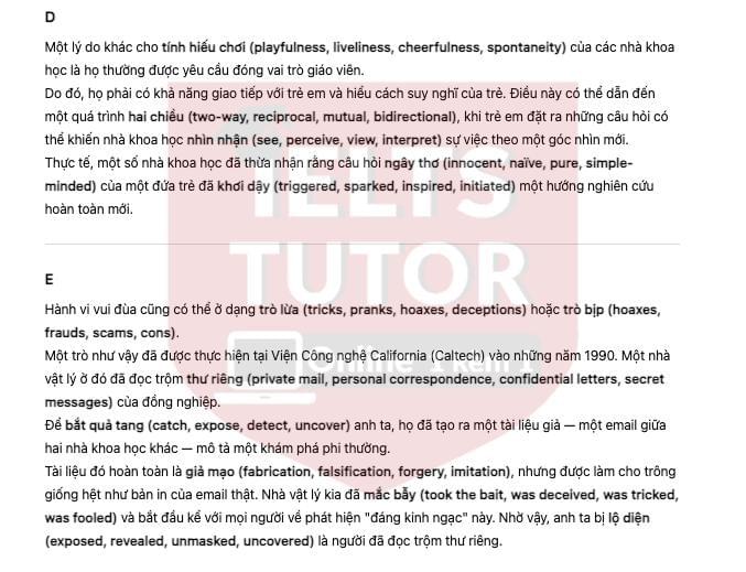 Playing with science Answers with location - Đề thi thật IELTS READING Playing with science Answers with location - Đề thi thật IELTS READING