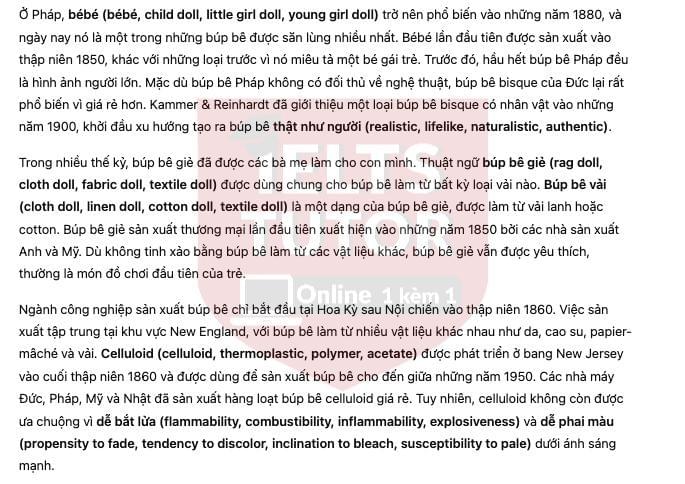 🔥Dolls through the ages Answers with location - Đề thi thật IELTS READING- Làm bài online format computer-based, kèm đáp án, dịch & giải thích từ vựng - cấu trúc ngữ pháp khó 🔥Dolls through the ages Answers with location - Đề thi thật IELTS READING- Làm bài online format computer-based, kèm đáp án, dịch & giải thích từ vựng - cấu trúc ngữ pháp khó