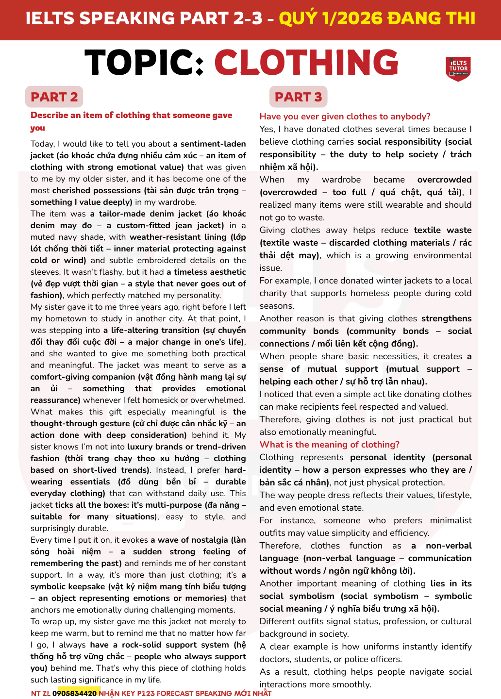 Giải đề "Describe an item of clothing that someone gave you" IELTS SPEAKING Giải đề "Describe an item of clothing that someone gave you" IELTS SPEAKING