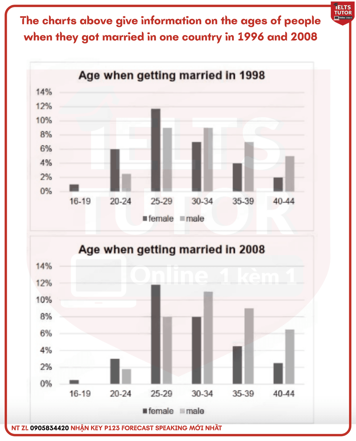 The charts above give information on the ages of people when they got married in one country in 1996 and 2008 The charts above give information on the ages of people when they got married in one country in 1996 and 2008