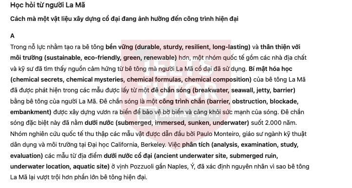 🔥Learning from the Romans - How an ancient building material is influencing modern construction Answers with location - Đề luyện IELTS READING 🔥Learning from the Romans - How an ancient building material is influencing modern construction Answers with location - Đề luyện IELTS READING