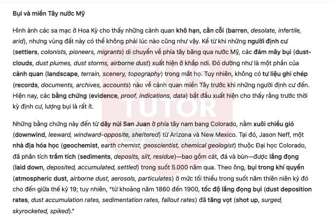 🔥Dust and the American West - Đề thi thật IELTS READING - Làm bài online format computer-based, kèm đáp án, dịch & giải thích từ vựng - cấu trúc ngữ pháp khó 🔥Dust and the American West - Đề thi thật IELTS READING - Làm bài online format computer-based, kèm đáp án, dịch & giải thích từ vựng - cấu trúc ngữ pháp khó