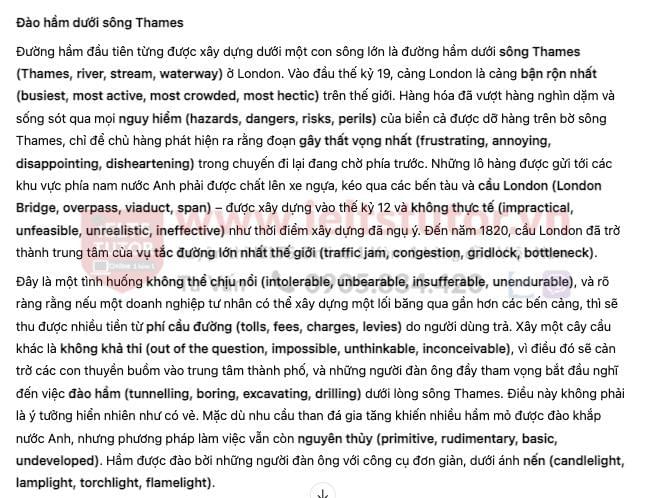 Tunnelling under the Thames Answers with location - Đề thi thật IELTS READING Tunnelling under the Thames Answers with location - Đề thi thật IELTS READING