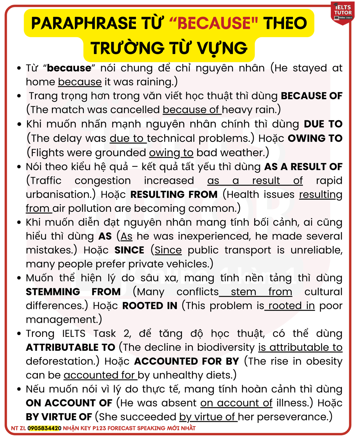 PARAPHRASE TỪ “BECAUSE" THEO TRƯỜNG TỪ VỰNG PARAPHRASE TỪ “BECAUSE" THEO TRƯỜNG TỪ VỰNG