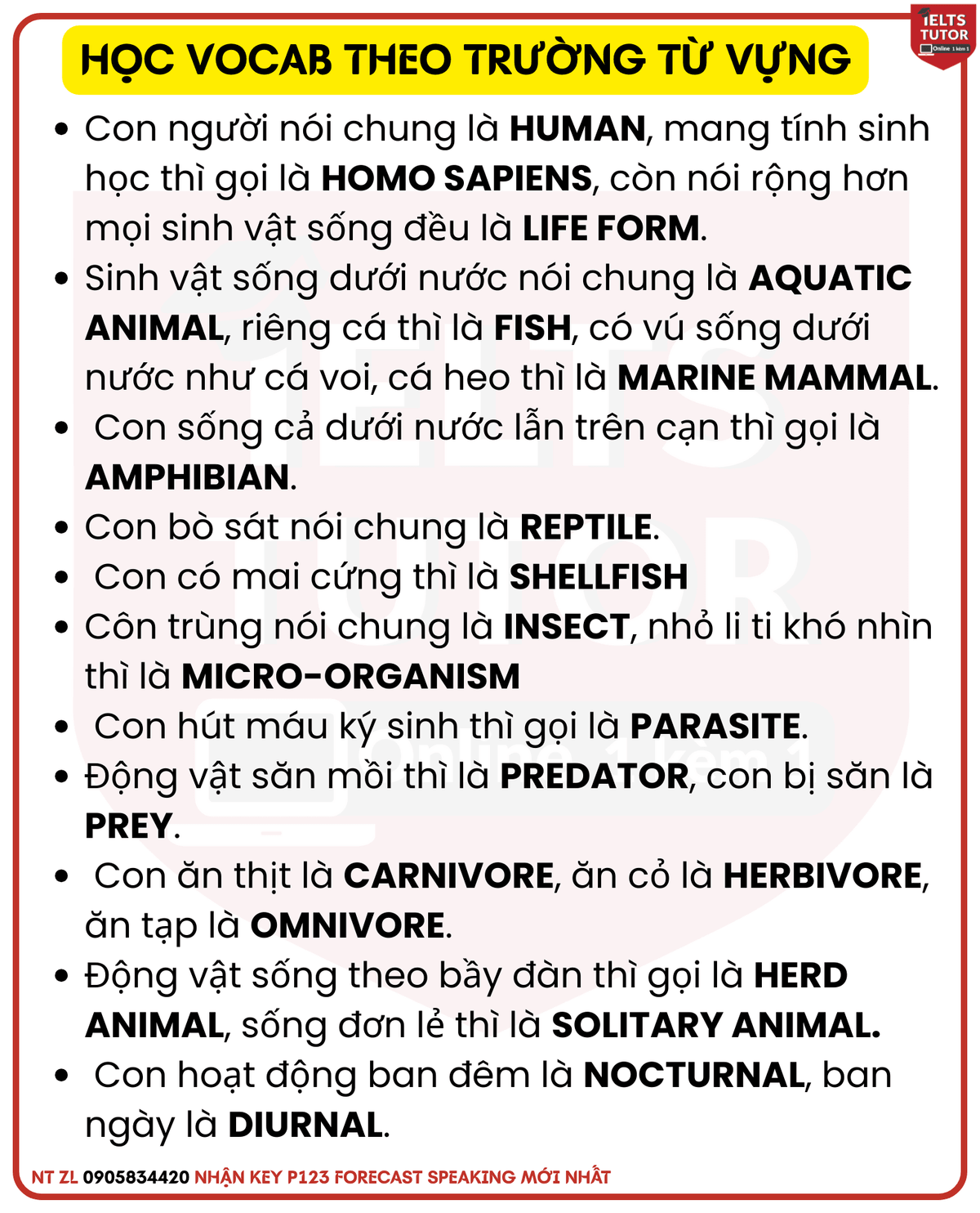 Học vocab theo trường từ vựng sẽ giúp mn áp dụng được vào các ngữ cảnh, topic animal rất hay ra thi trong cả 4 skills mn tham khảo thêm các từ khác kèm ví dụ trong link này nhé https://www.ieltsdanang.vn/blog/tu-vung-topic-animal-ielts-speaking Học vocab theo trường từ vựng sẽ giúp mn áp dụng được vào các ngữ cảnh, topic animal rất hay ra thi trong cả 4 skills mn tham khảo thêm các từ khác kèm ví dụ trong link này nhé https://www.ieltsdanang.vn/blog/tu-vung-topic-animal-ielts-speaking