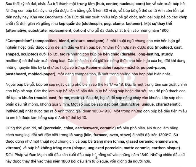 🔥Dolls through the ages Answers with location - Đề thi thật IELTS READING- Làm bài online format computer-based, kèm đáp án, dịch & giải thích từ vựng - cấu trúc ngữ pháp khó 🔥Dolls through the ages Answers with location - Đề thi thật IELTS READING- Làm bài online format computer-based, kèm đáp án, dịch & giải thích từ vựng - cấu trúc ngữ pháp khó