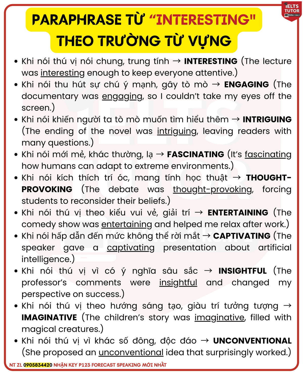 PARAPHRASE TỪ “INTERESTING" THEO TRƯỜNG TỪ VỰNG PARAPHRASE TỪ “INTERESTING" THEO TRƯỜNG TỪ VỰNG