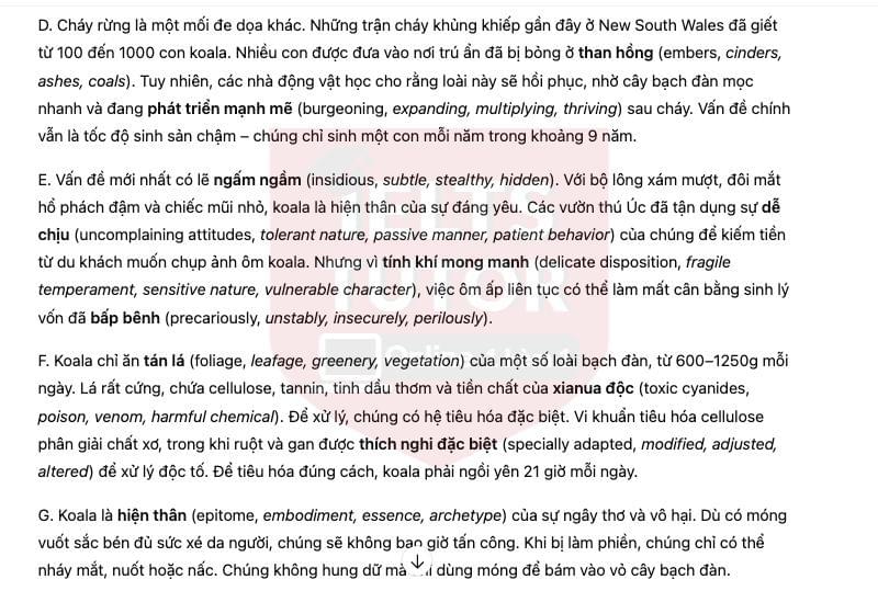 🔥Koalas - Đề thi thật IELTS READING - Làm bài online format computer-based, kèm đáp án, dịch & giải thích từ vựng - cấu trúc ngữ pháp khó 🔥Koalas - Đề thi thật IELTS READING - Làm bài online format computer-based, kèm đáp án, dịch & giải thích từ vựng - cấu trúc ngữ pháp khó