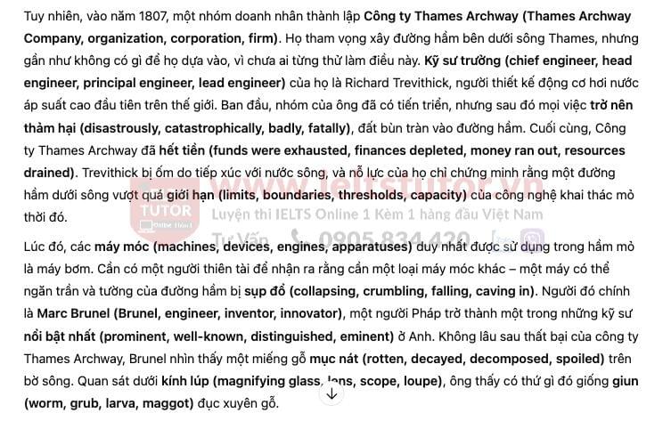 Tunnelling under the Thames Answers with location - Đề thi thật IELTS READING Tunnelling under the Thames Answers with location - Đề thi thật IELTS READING